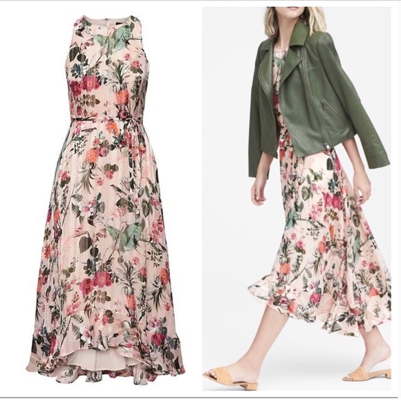 💖⭐️Host Pick⭐️💖Banana Republic Pink Botanical Print Maxi Dress Size 2 - Picture 1 of 8